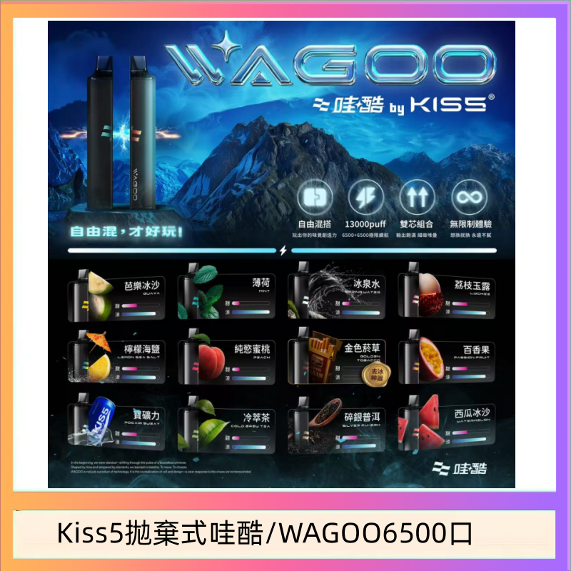 Kis5 6500 WAGOO哇酷Kiss5 6500口拋棄式 | 自由混搭雙口味 | 雙芯組合