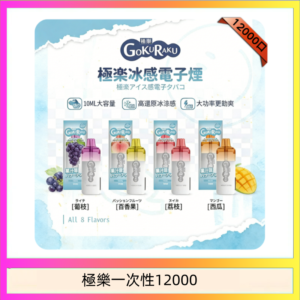 【8種口味】極楽 12000口一次性電子煙|超大容量 |口感絲滑|新品
